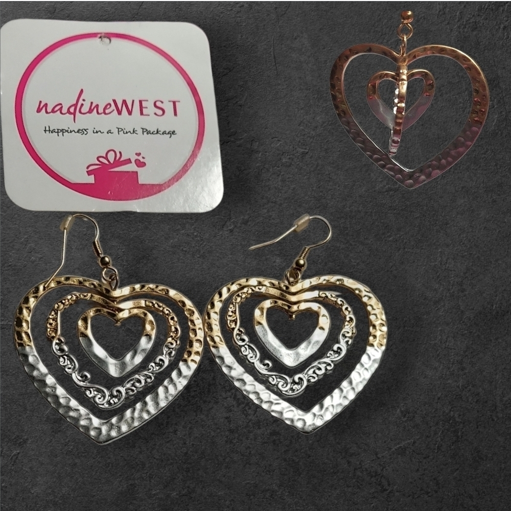 Nwt Nadine West Gold And Silver Rotating Heart Earrings ~1 1/2